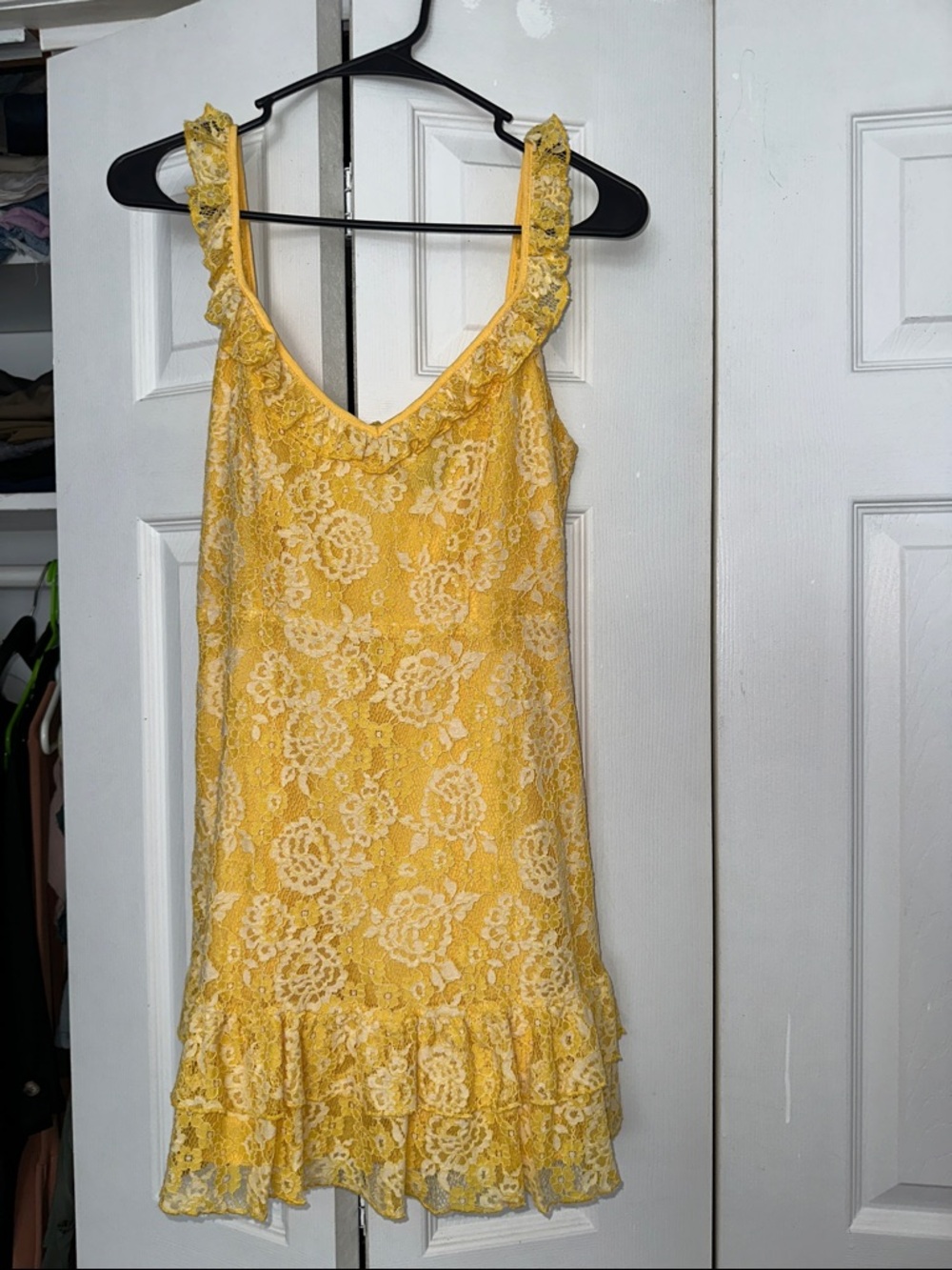 Forever 21 Yellow Floral Lace Ruffle Mini Dress